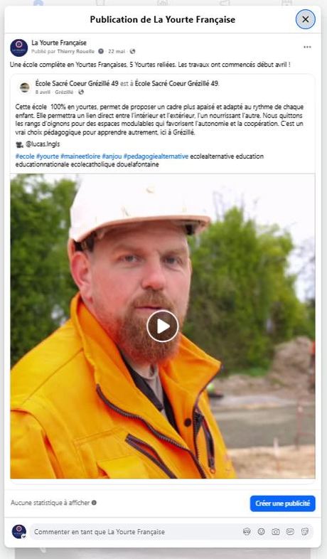 Une école complète en Yourtes Françaises — début des travaux (mai 2026) — publication Facebook École en yourte