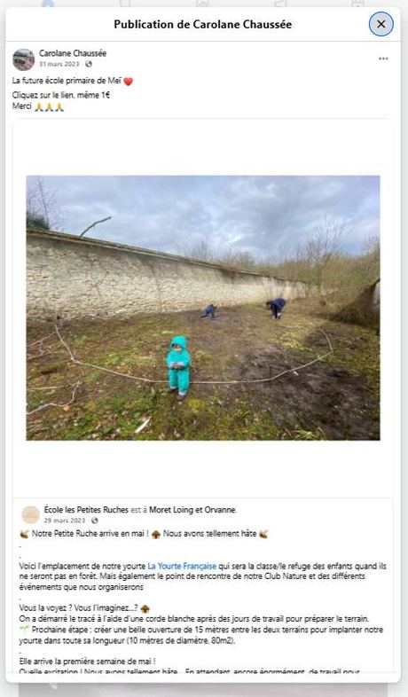 Témoignage — la future école primaire de Meï (mars 2023) — publication Facebook École en yourte